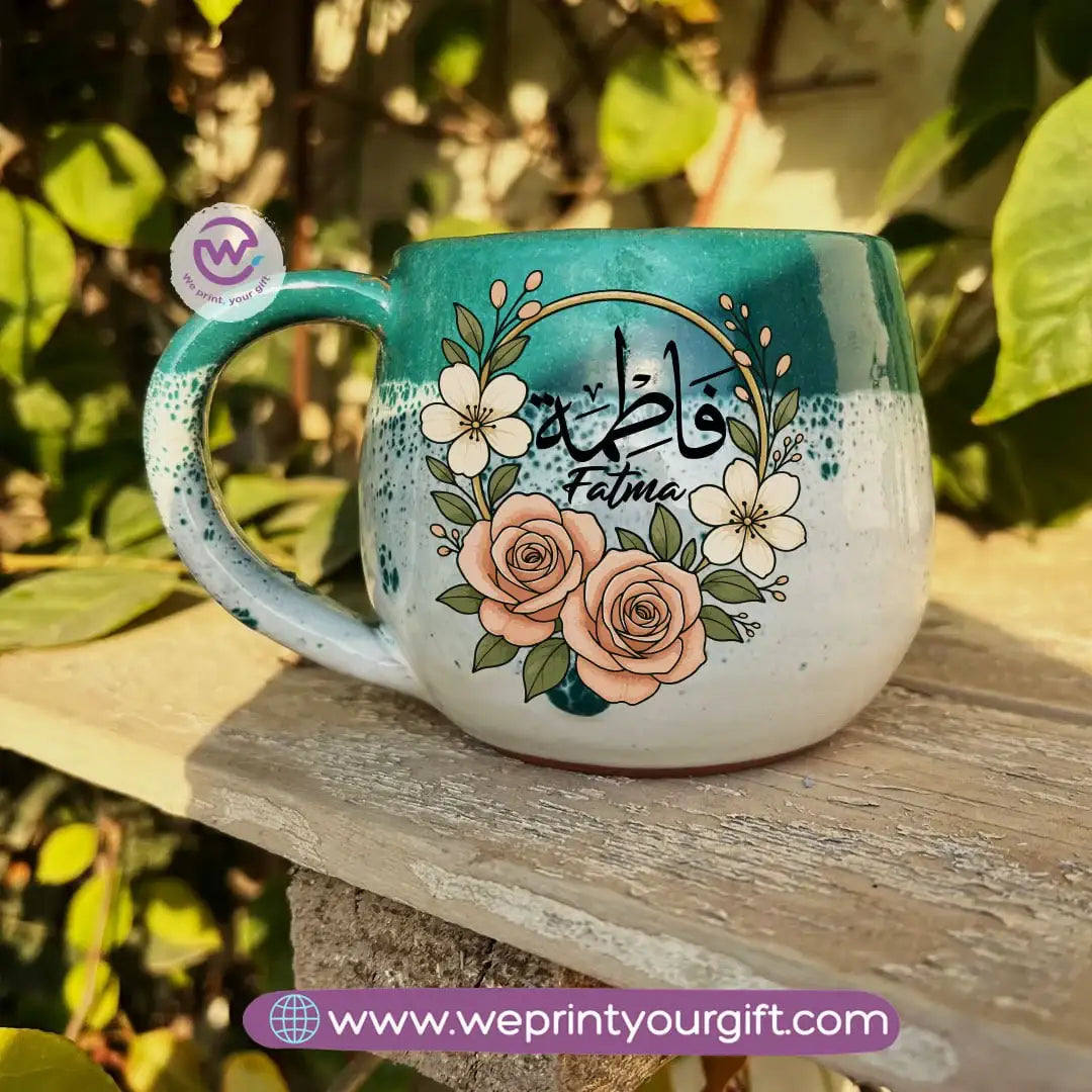 Handmade Pottery Mug – Green & White - WE PRINT