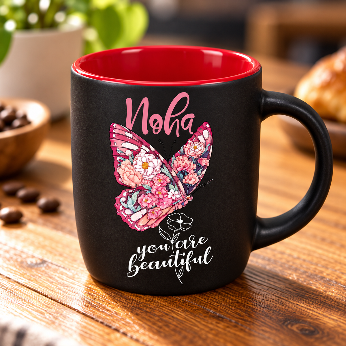Elegant Butterfly Matte Black Espresso Cup – Raised UV Print
