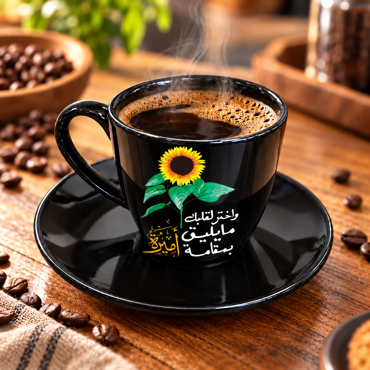 Motivational Sunflower Black Porcelain Coffee Cup