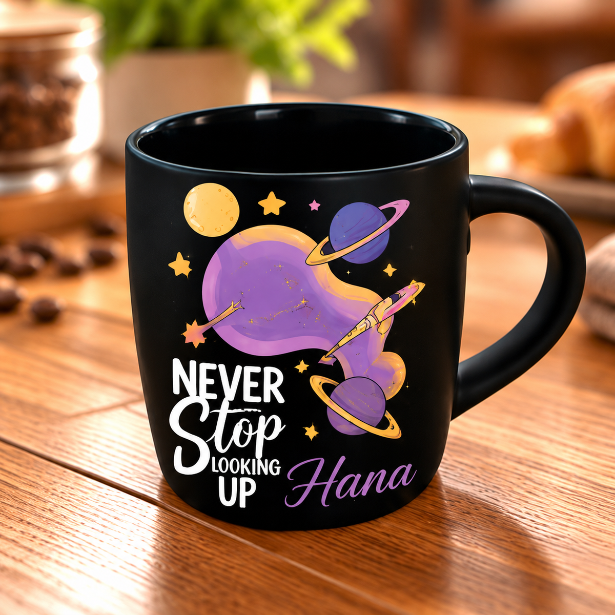 Motivational Purple-Themed Matte Black Espresso Cup – Raised UV Print