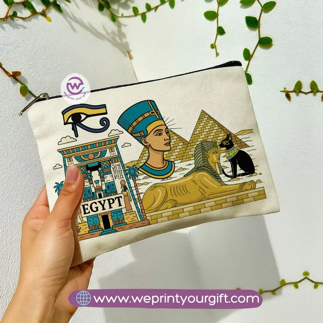 Pharaonic Egyptian Makeup Bag & Pencil Case – Artistic Cotton Pouch Inspired by Ancient Egypt - WE PRINT