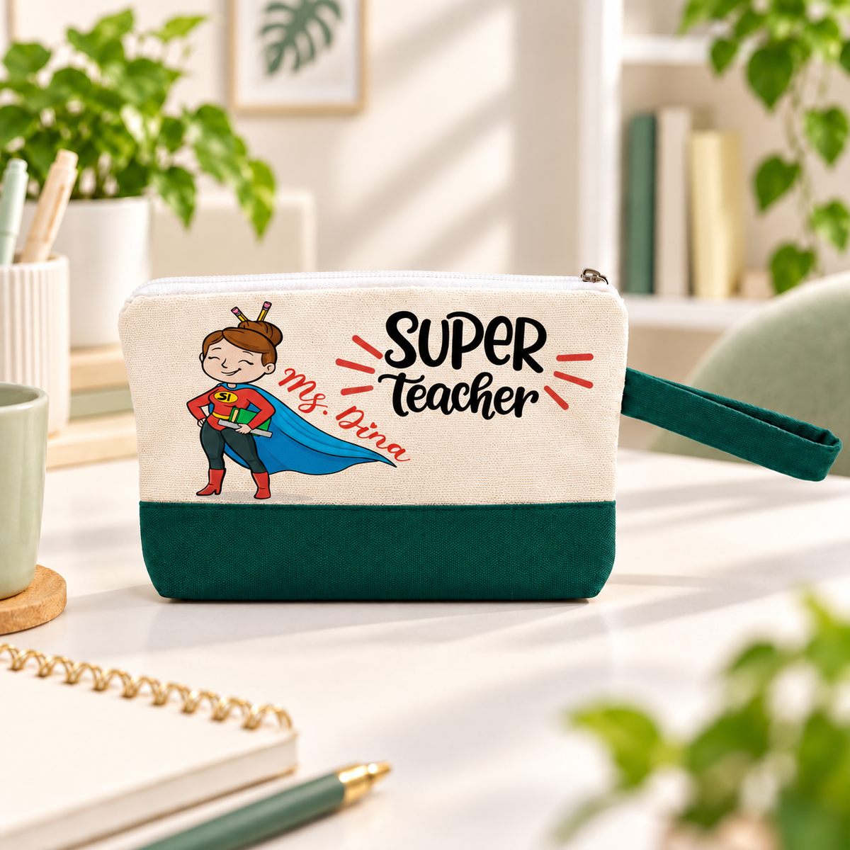 Teacher Appreciation Canvas Pouch | Two-Tone Pencil Case with Side Handle