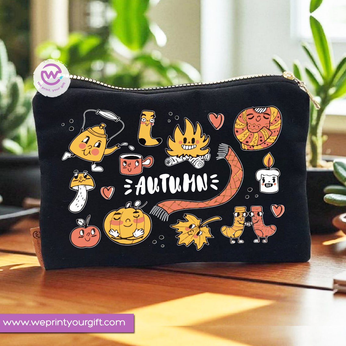 Autumn Theme Makeup Bag & Pencil Case – Cozy Cotton Pouch with Fall Designs - WE PRINT