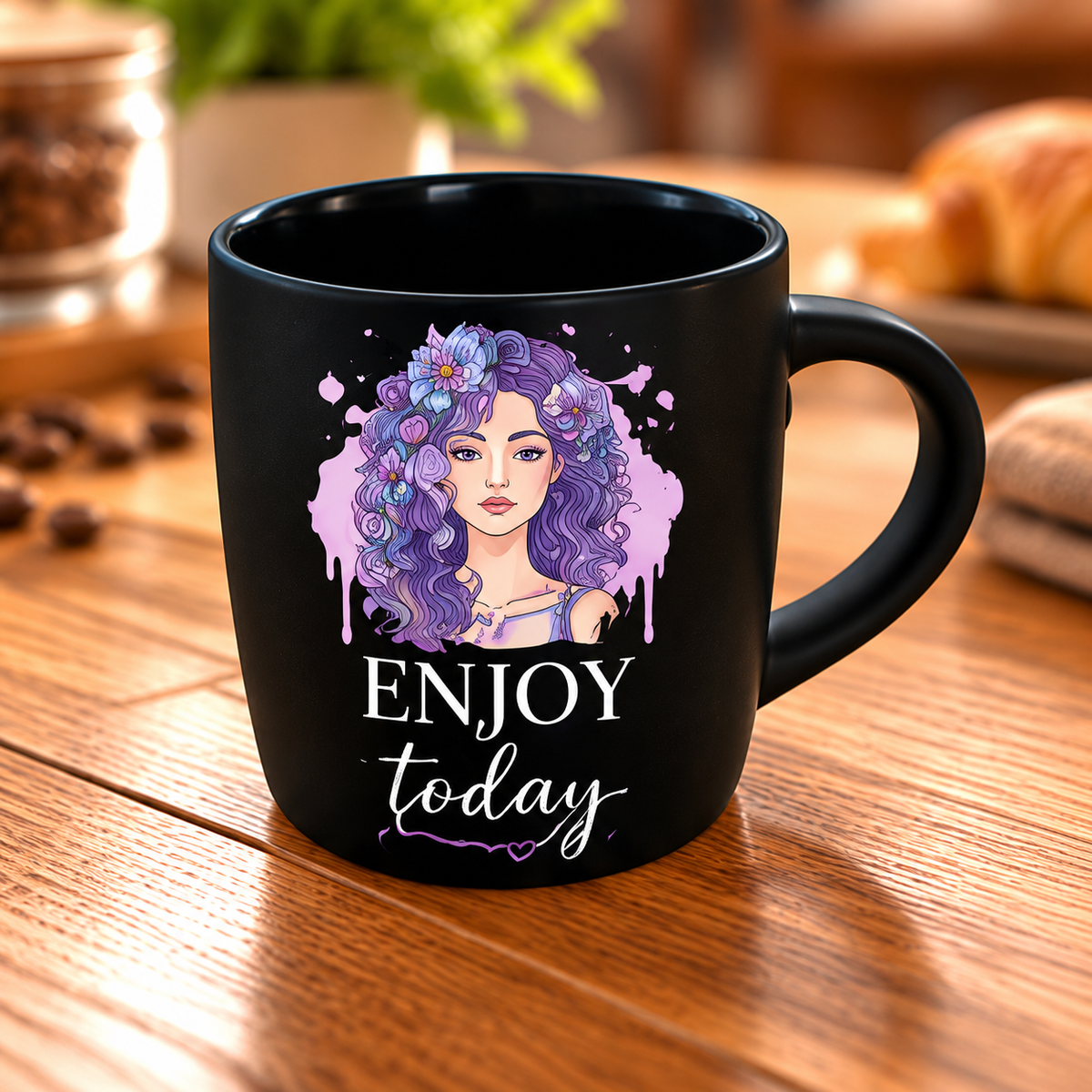 Motivational Purple-Themed Matte Black Espresso Cup – Raised UV Print