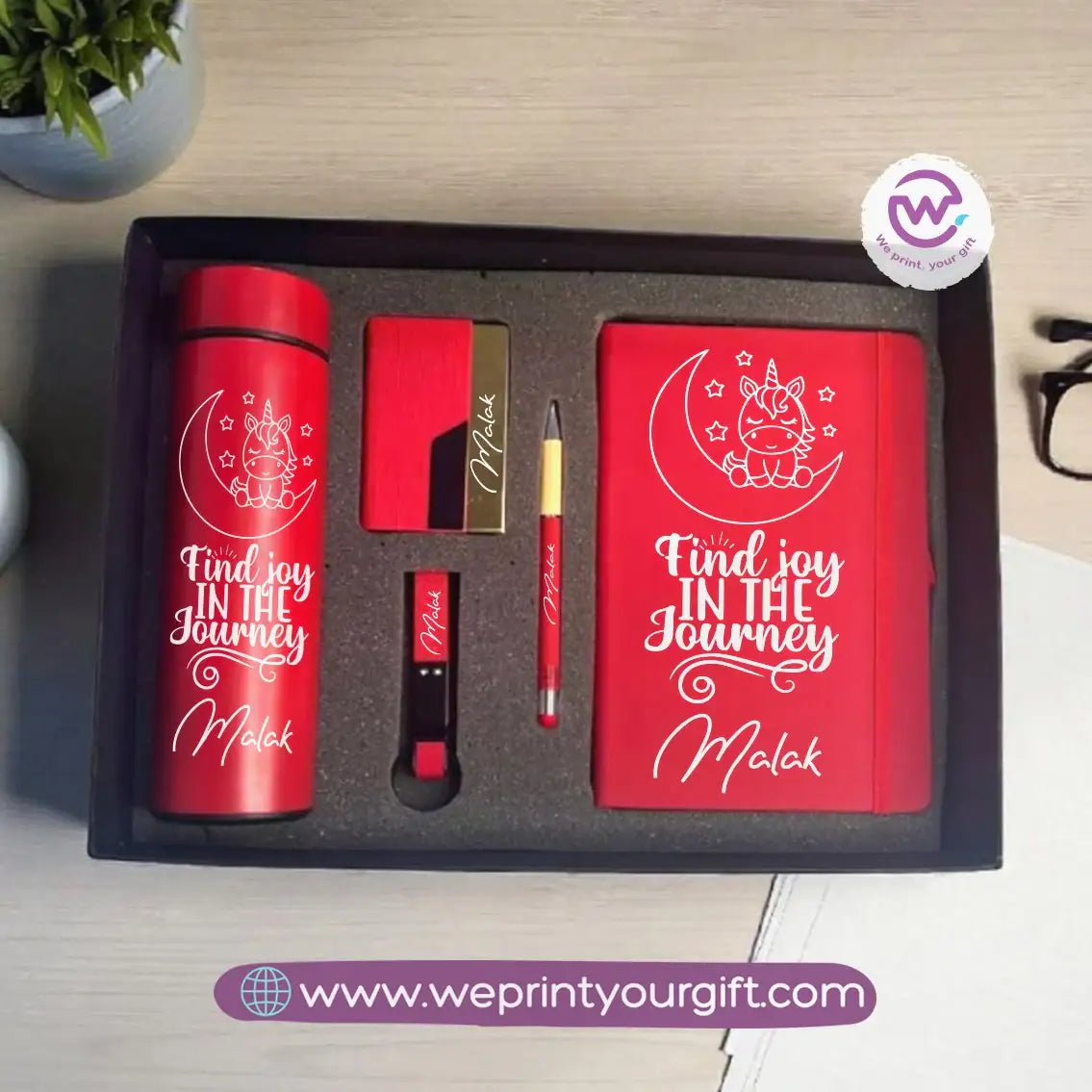 Unicorn Personalized 5-Piece Gift Box – Custom Name Luxury Set with Digital Thermos & Notebook - WE PRINT