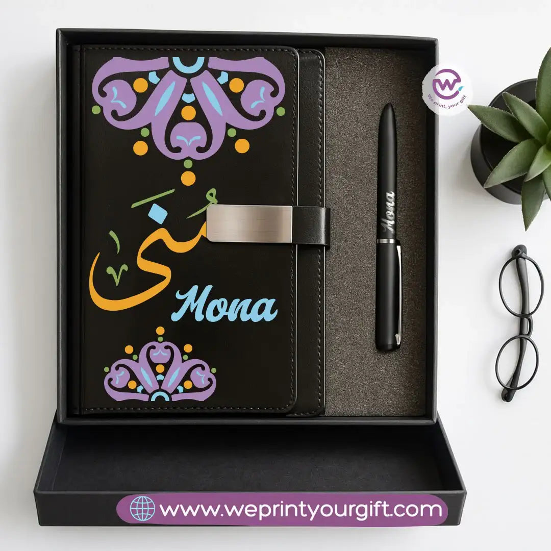 Mandala Personalized Gift Box – Custom Name Leather Notebook & Engraved Pen Set - WE PRINT