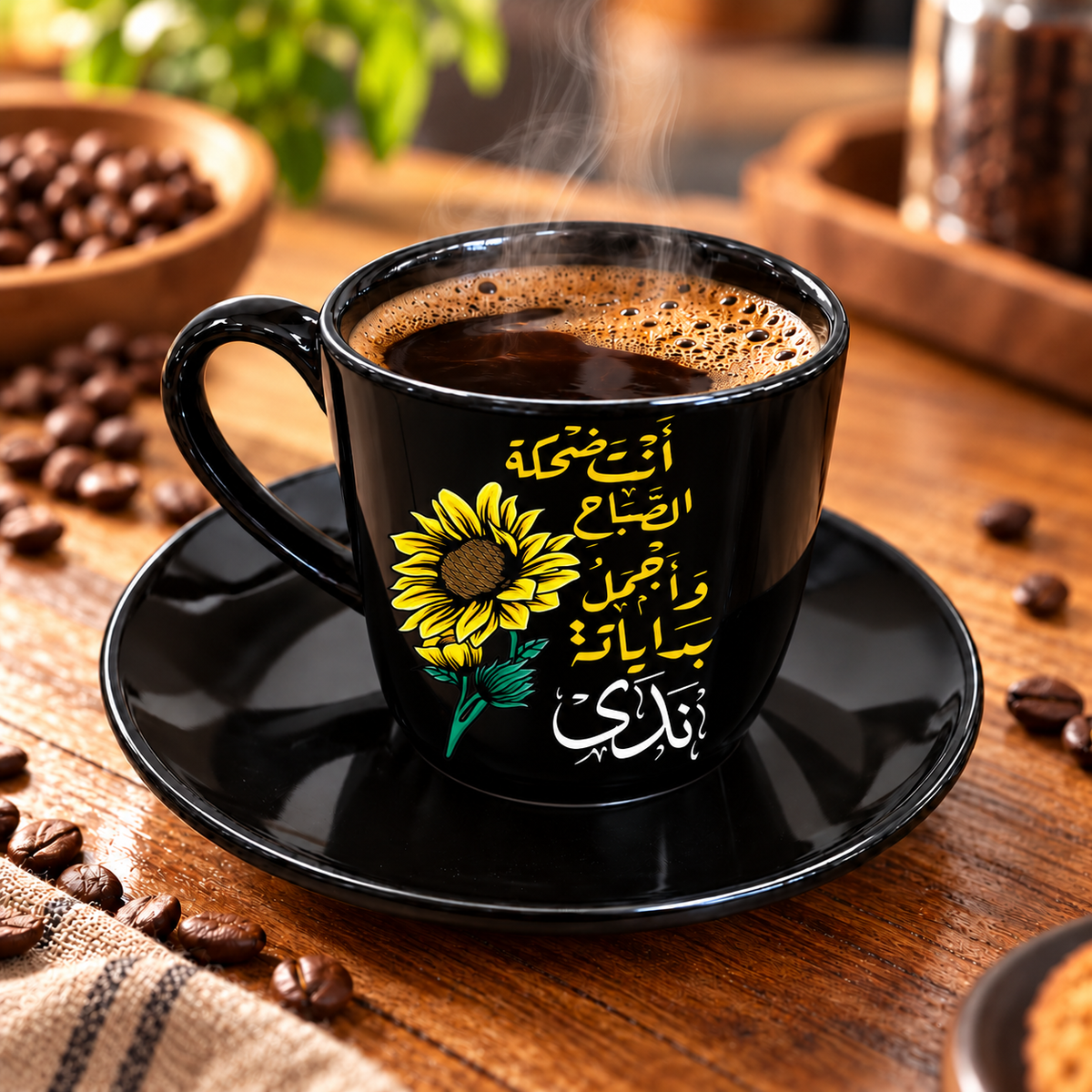 Motivational Sunflower Black Porcelain Coffee Cup