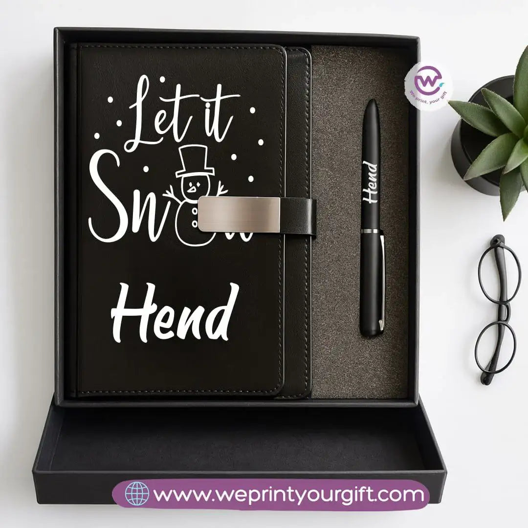 Festive Holiday Leather Gift Set – Custom Name Notebook & Pen - WE PRINT