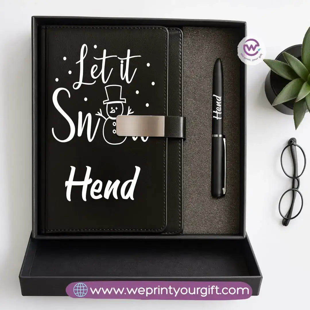 Festive Holiday Leather Gift Set – Custom Name Notebook & Pen - WE PRINT