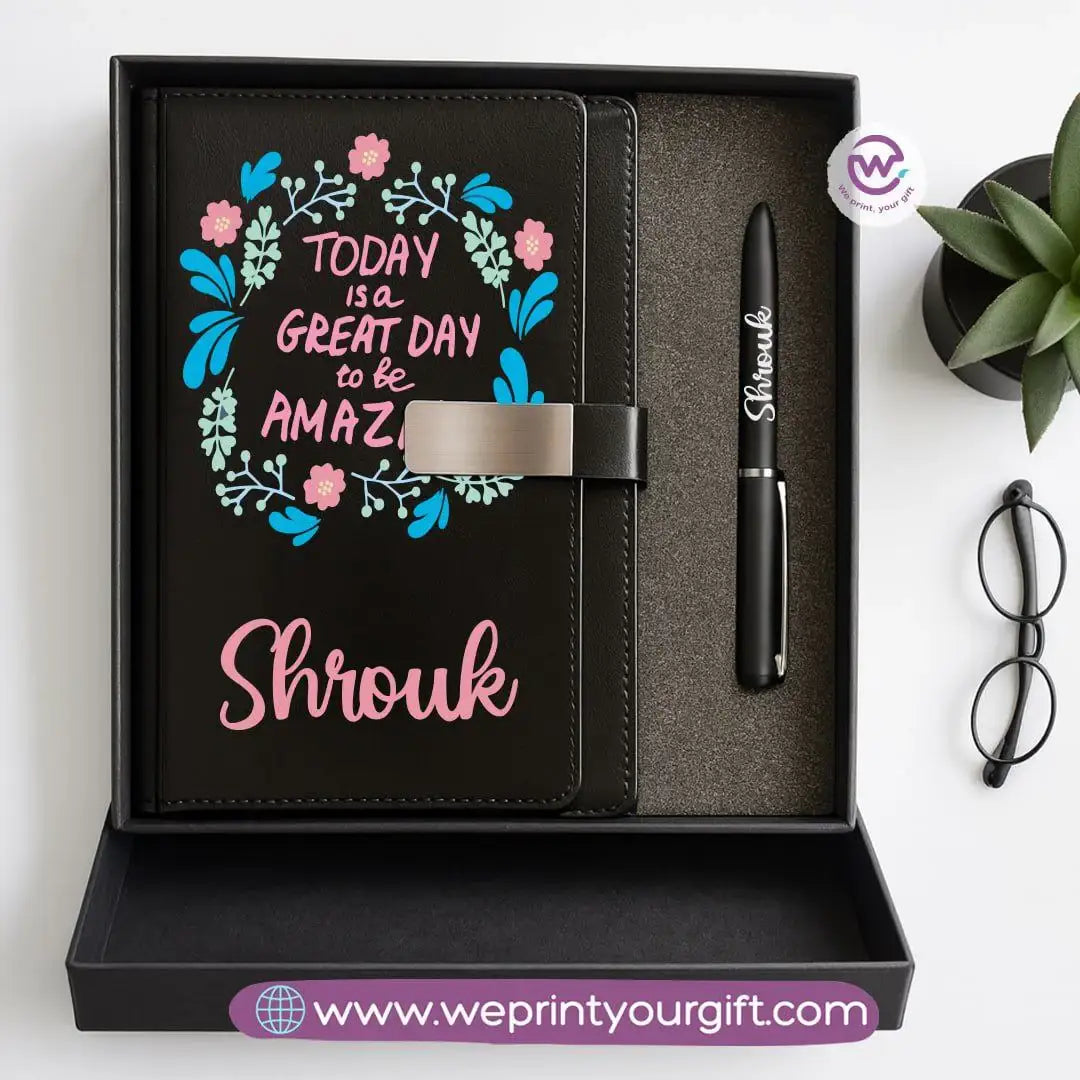 Motivational Personalized Gift Box – Custom Name Leather Notebook & Engraved Pen - WE PRINT