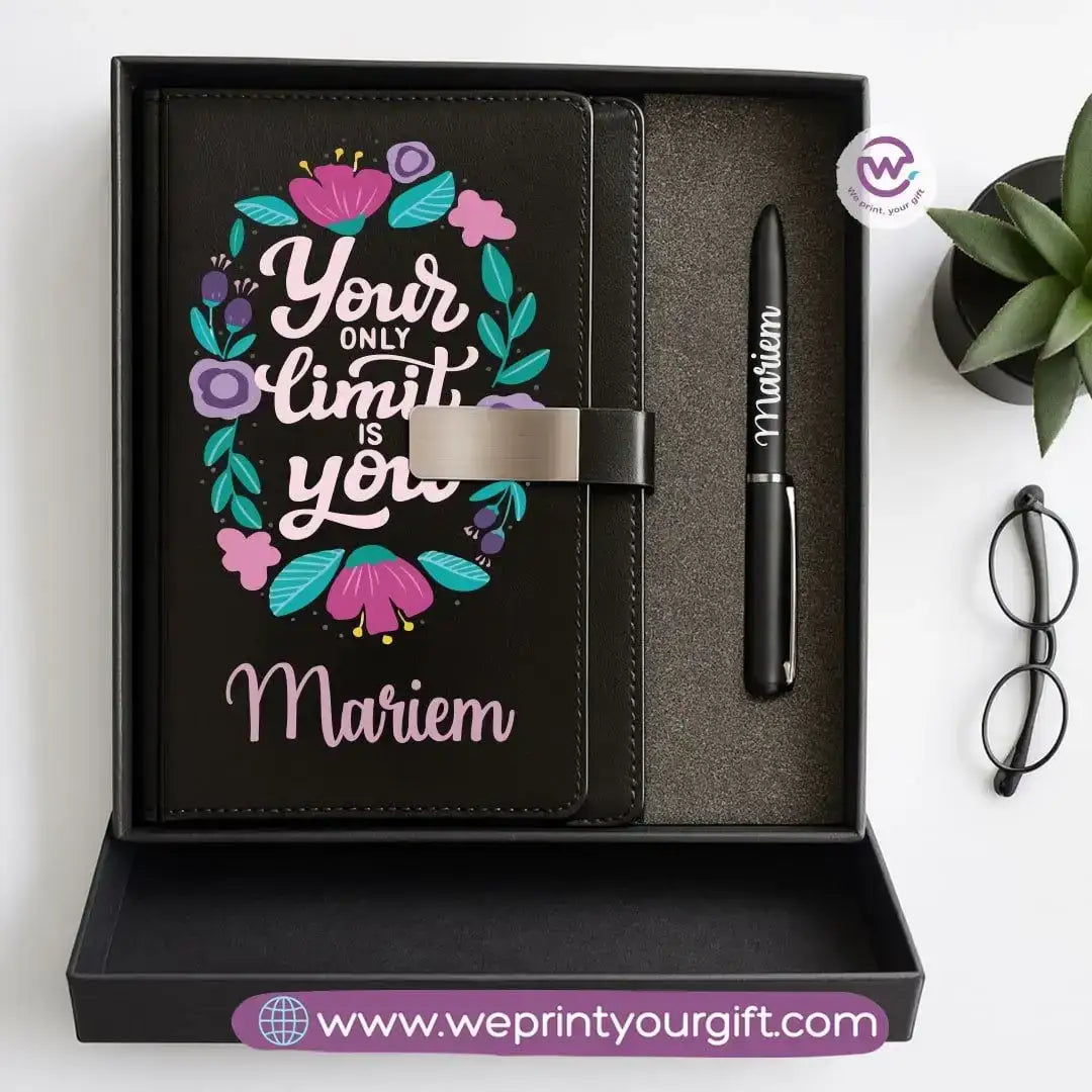 Motivational Personalized Gift Box – Custom Name Leather Notebook & Engraved Pen - WE PRINT