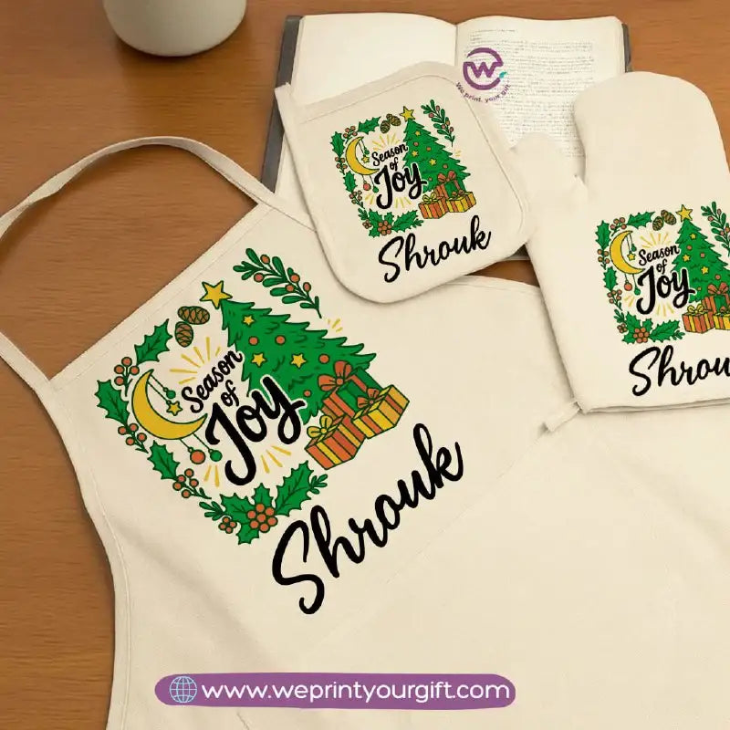 Christmas Kitchen Set – Apron, Oven Glove & Handle Holder-3 Pieces - WE PRINT