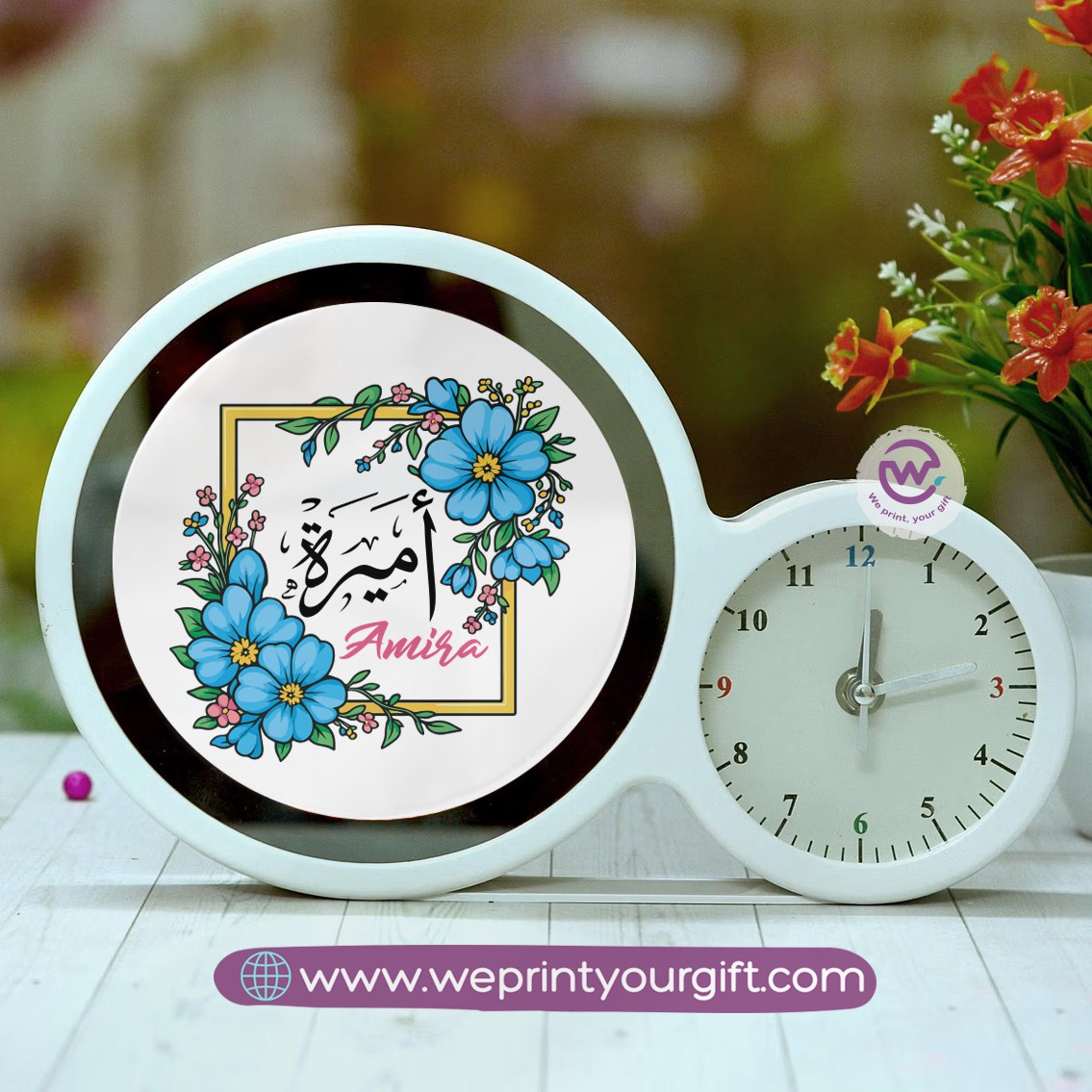 Round Magic Mirror with Clock – Custom Name Collection