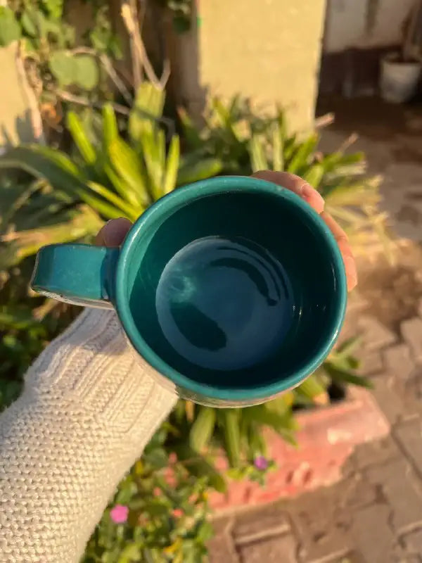 Green & White Handmade Pottery Mug - Customization Options - WE PRINT