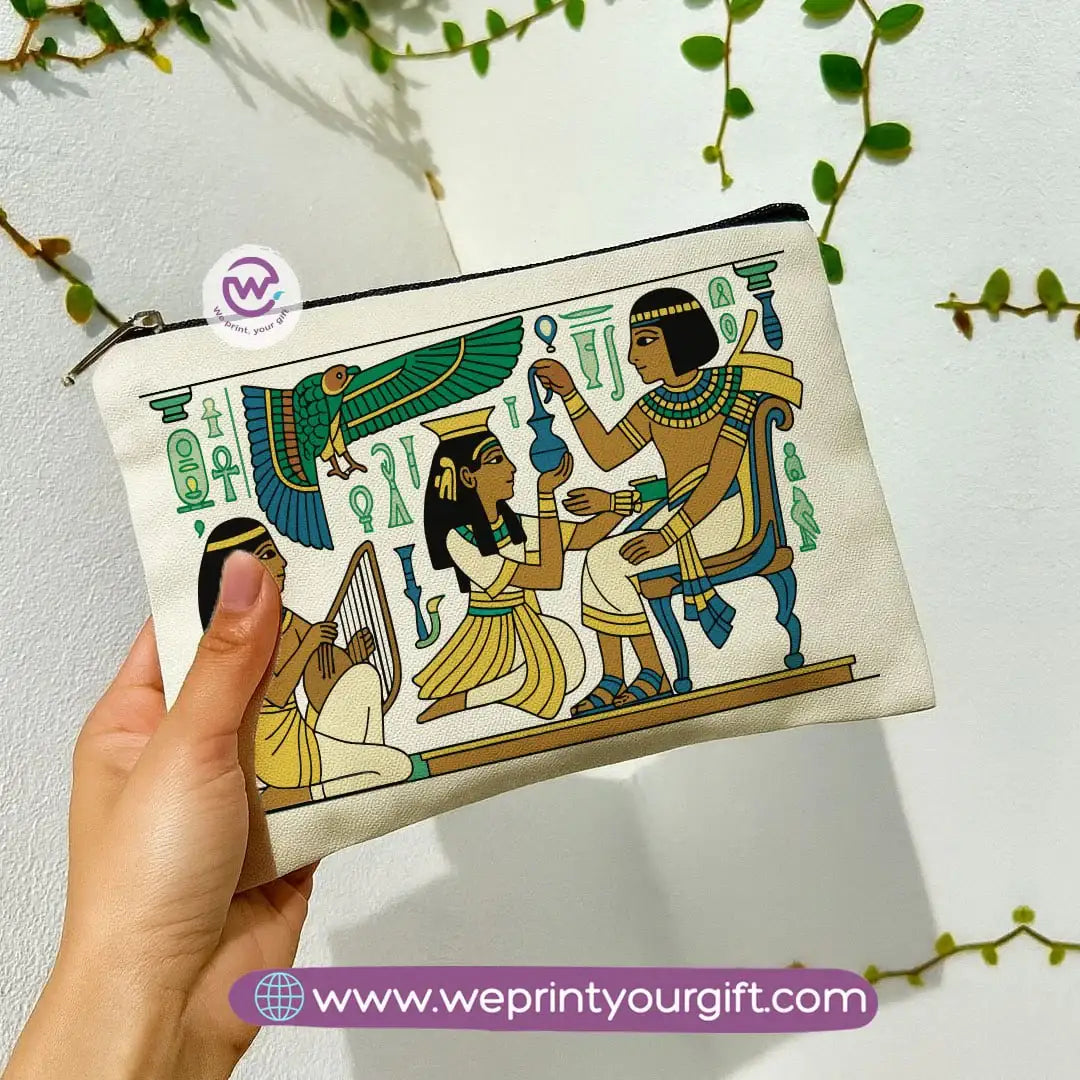 Pharaonic Egyptian Makeup Bag & Pencil Case – Artistic Cotton Pouch Inspired by Ancient Egypt - WE PRINT