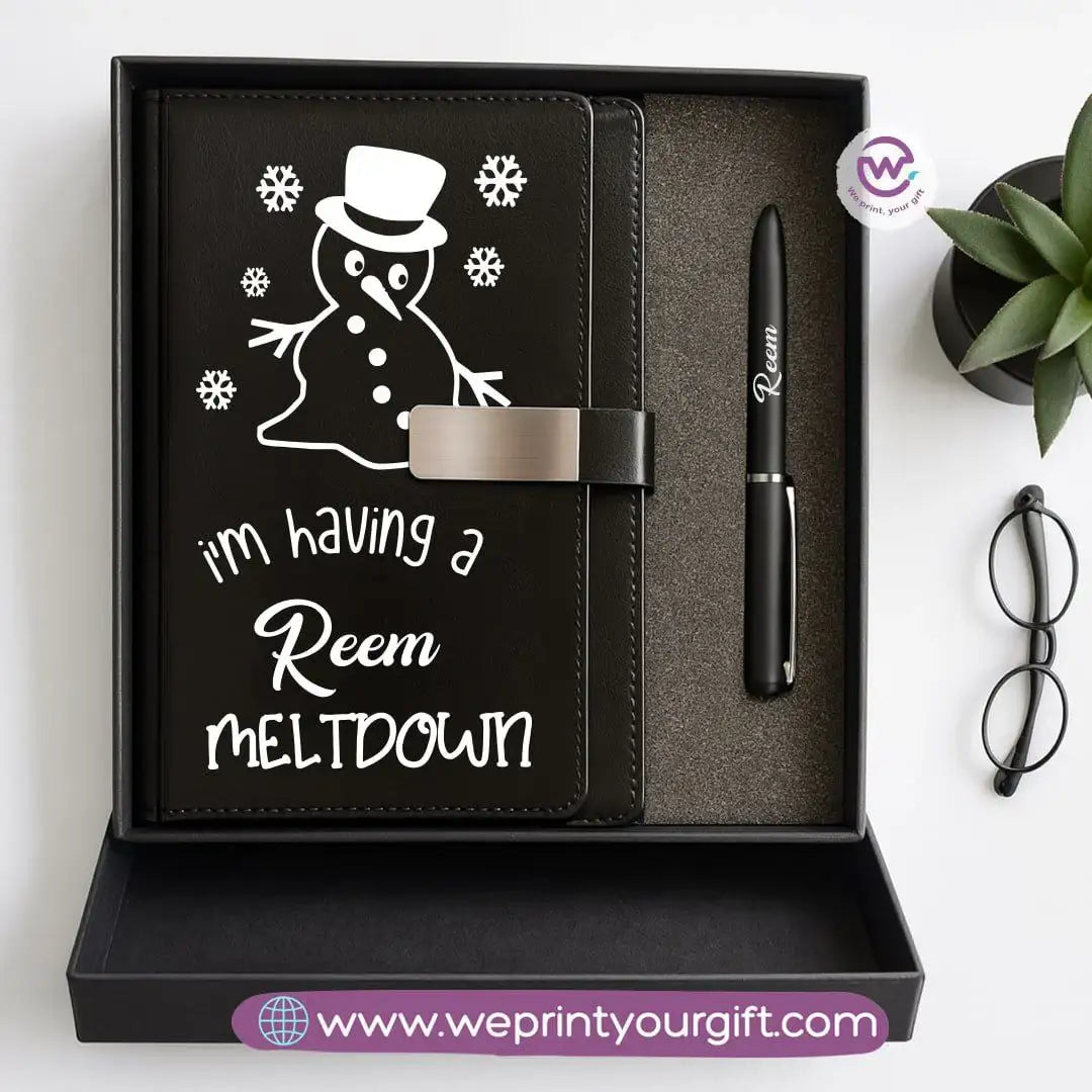 Festive Holiday Leather Gift Set – Custom Name Notebook & Pen - WE PRINT