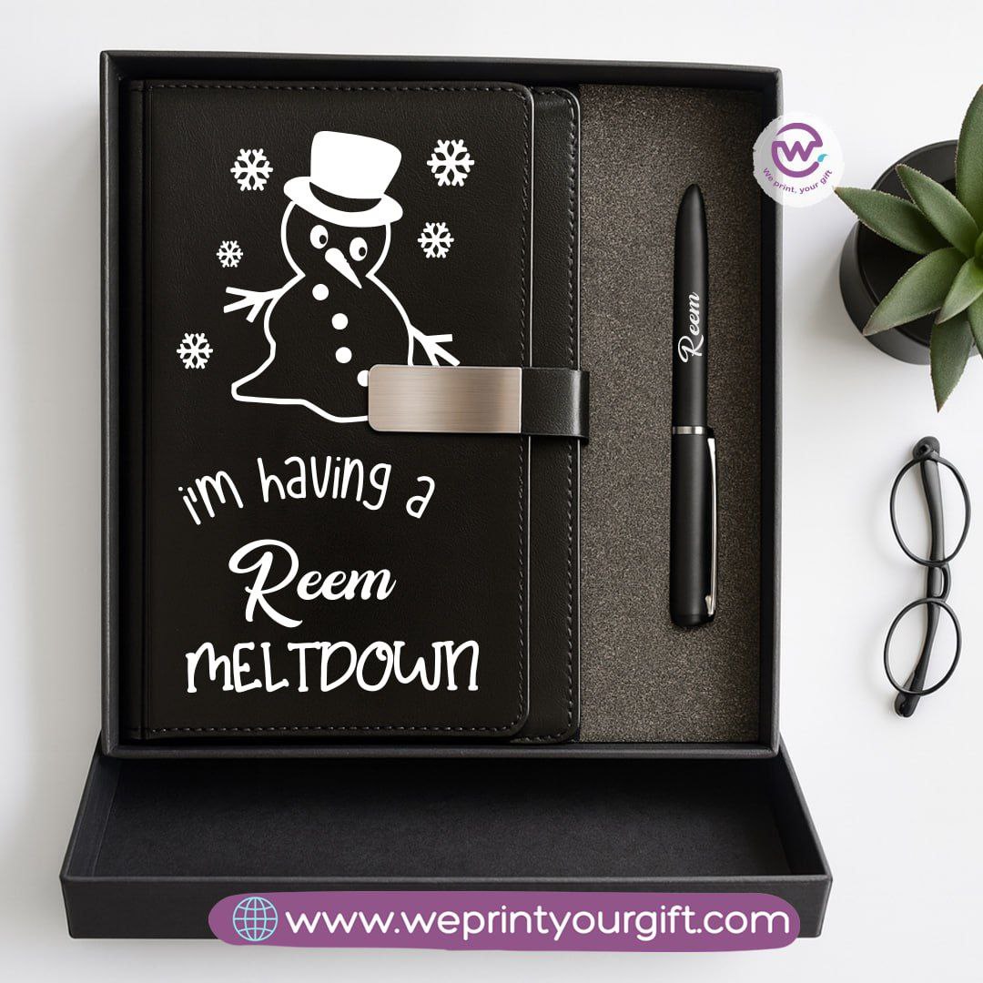 Festive Holiday Leather Gift Set – Custom Name Notebook & Pen - WE PRINT