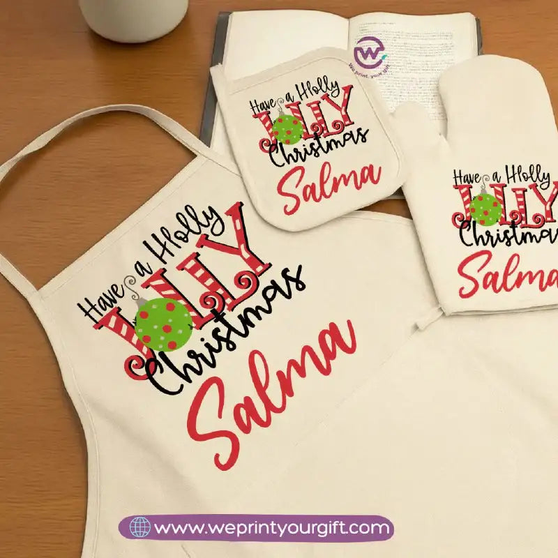 Christmas Kitchen Set – Apron, Oven Glove & Handle Holder-3 Pieces - WE PRINT