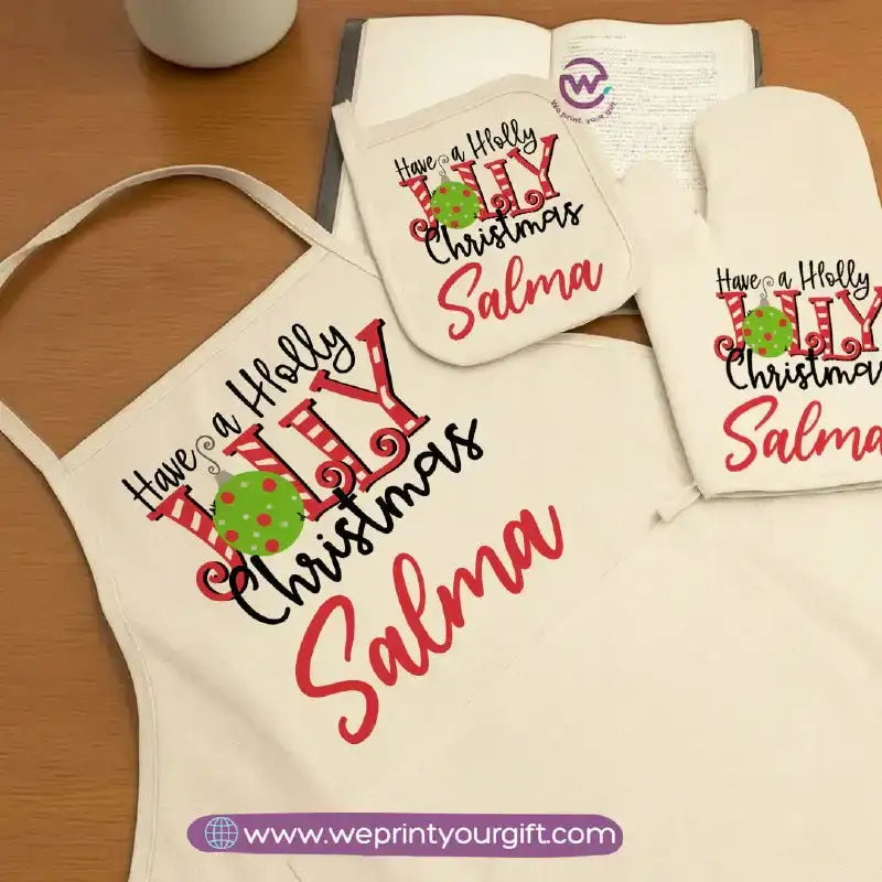Christmas Kitchen Set – Apron, Oven Glove & Handle Holder-3 Pieces - WE PRINT