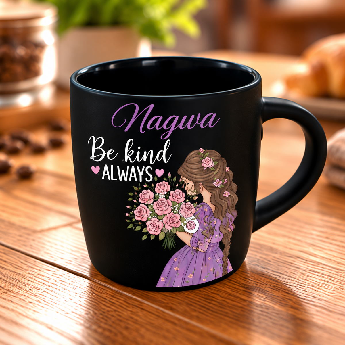 Motivational Purple-Themed Matte Black Espresso Cup – Raised UV Print