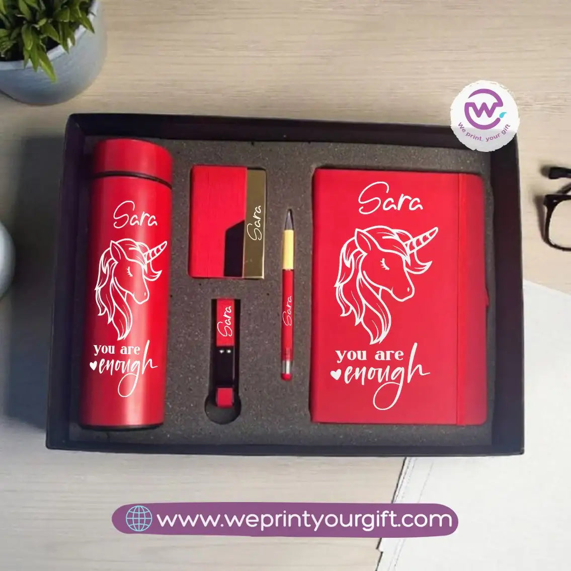 Unicorn Personalized 5-Piece Gift Box – Custom Name Luxury Set with Digital Thermos & Notebook - WE PRINT