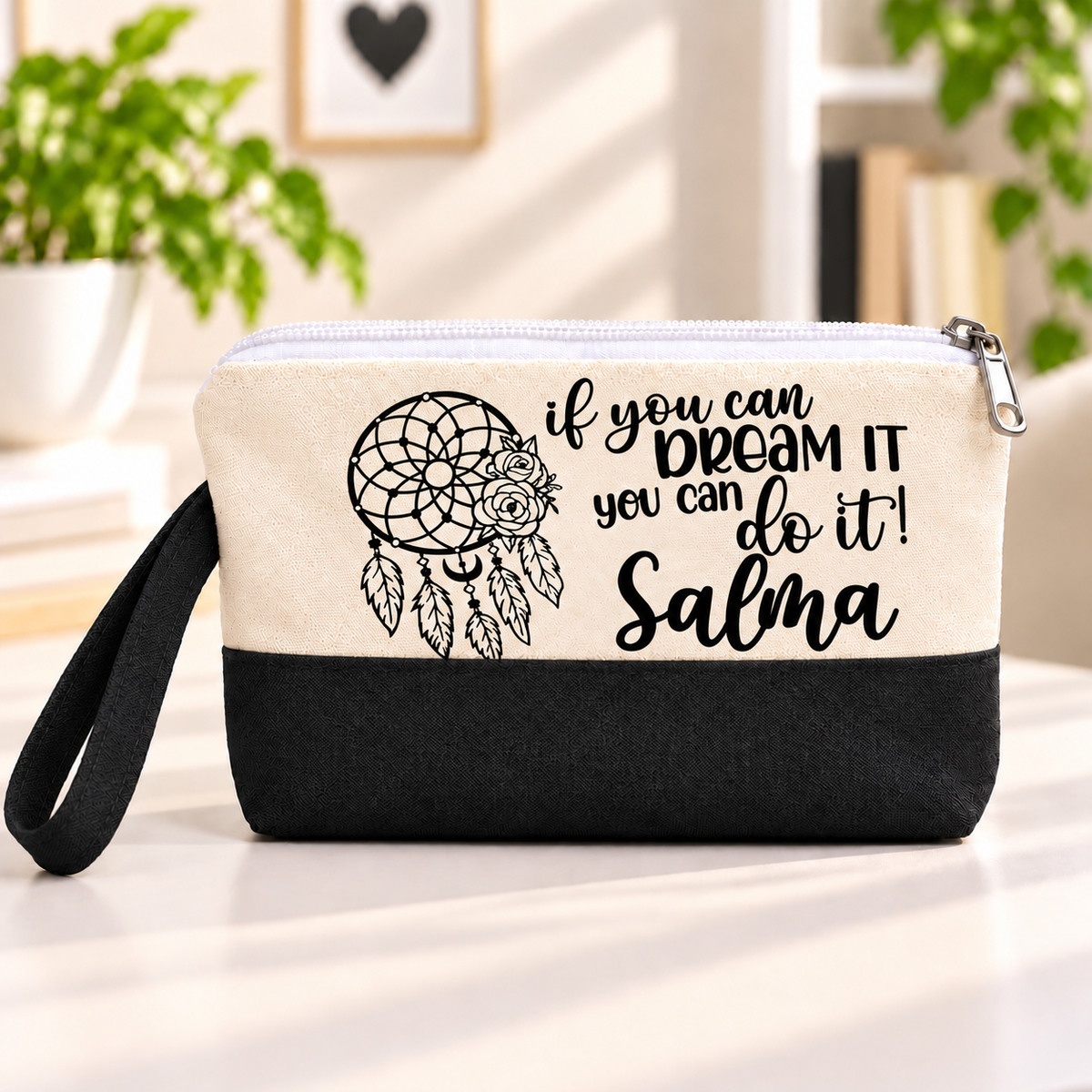 Minimalist One Line Art Two-Tone Canvas Pencil Case & Makeup Pouch | With Side Handle