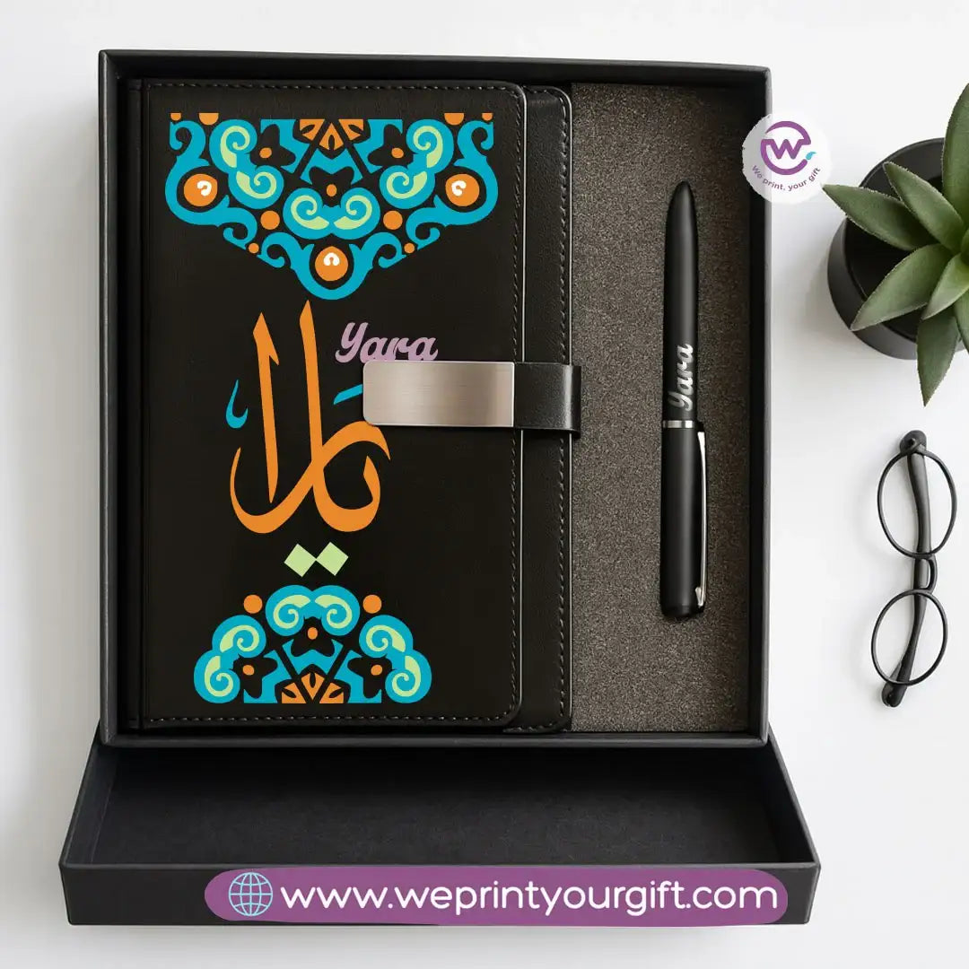 Mandala Personalized Gift Box – Custom Name Leather Notebook & Engraved Pen Set - WE PRINT