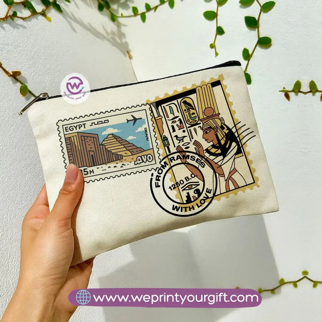 Pharaonic Egyptian Makeup Bag & Pencil Case – Artistic Cotton Pouch Inspired by Ancient Egypt - WE PRINT