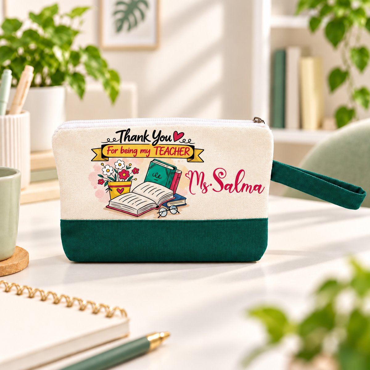Teacher Appreciation Canvas Pouch | Two-Tone Pencil Case with Side Handle