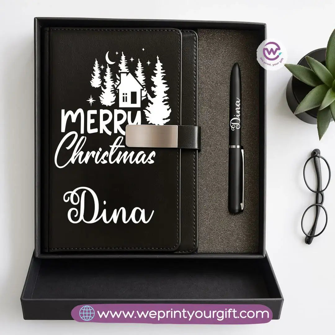 Festive Holiday Leather Gift Set – Custom Name Notebook & Pen - WE PRINT