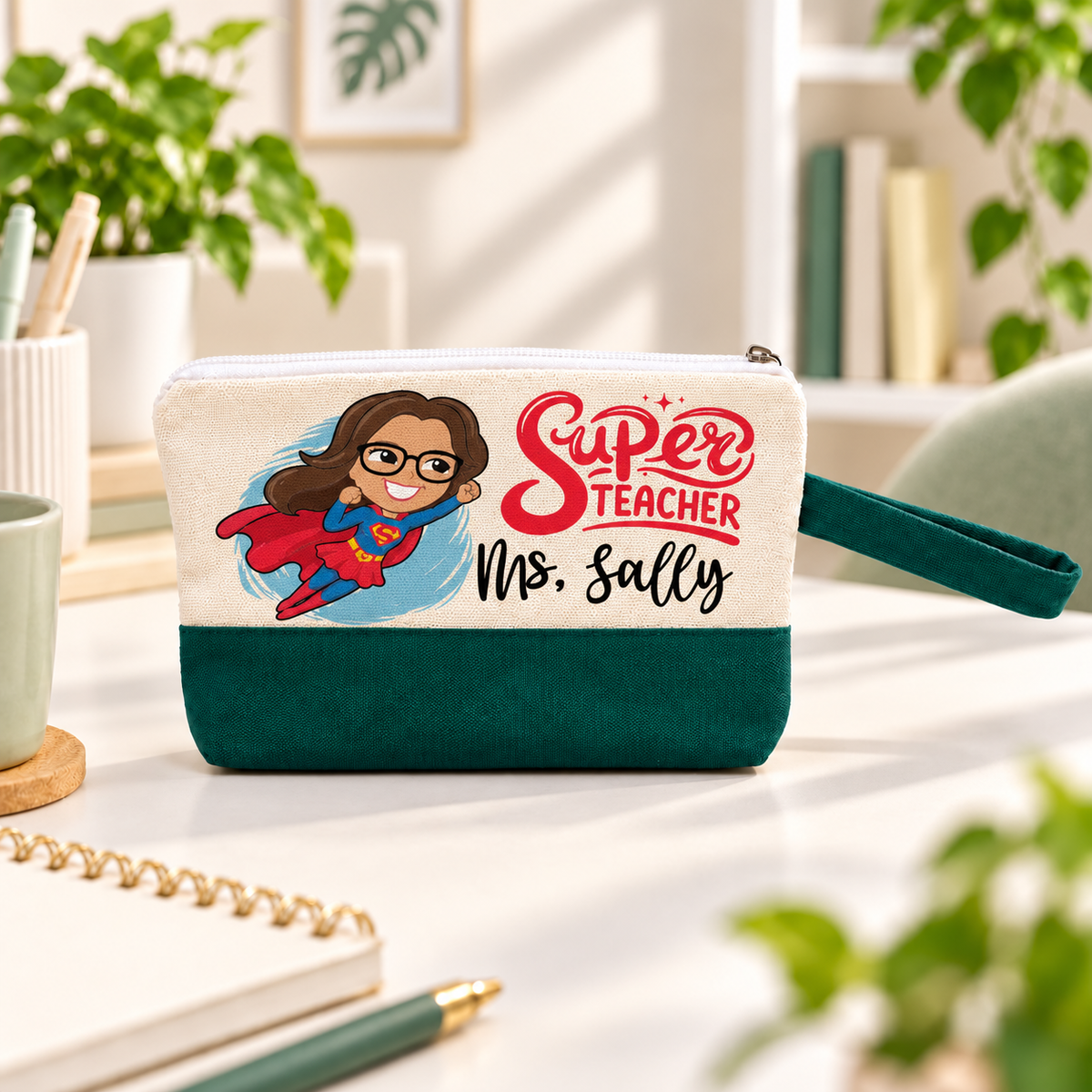 Teacher Appreciation Canvas Pouch | Two-Tone Pencil Case with Side Handle