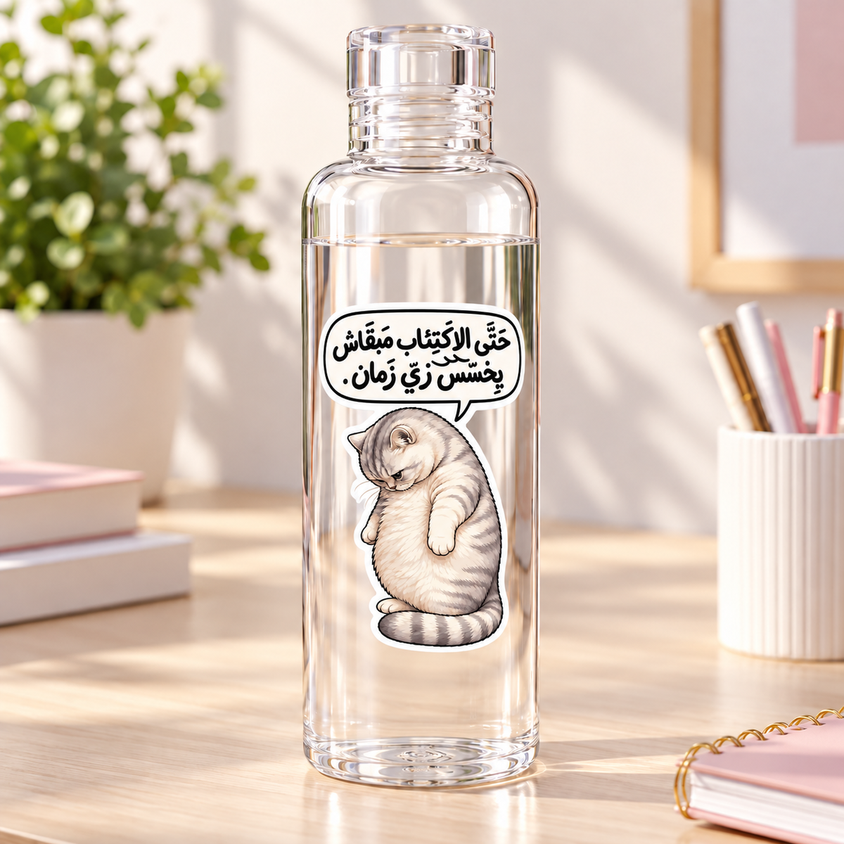 قطة مشاكسة - زجاجات مياه من الأكريليك الشفاف