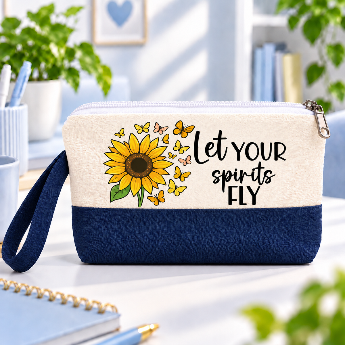Radiant Sunflower Two-Tone Canvas Pencil Case & Makeup Pouch | With Side Handle