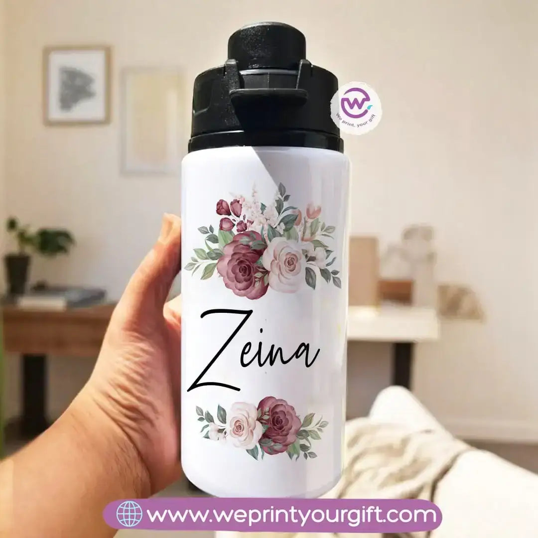 Water bottle with name- Floral - WE PRINT