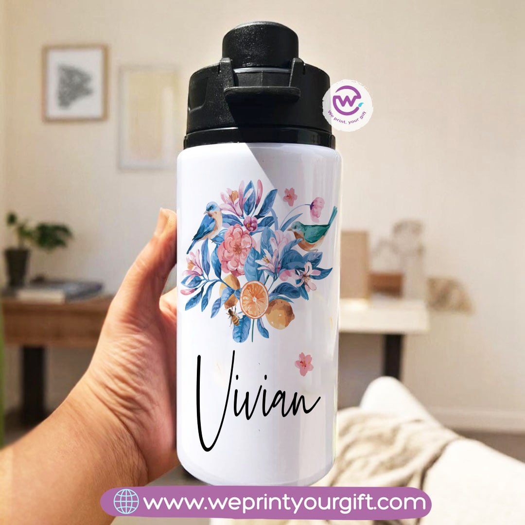 Water bottle with name- Floral