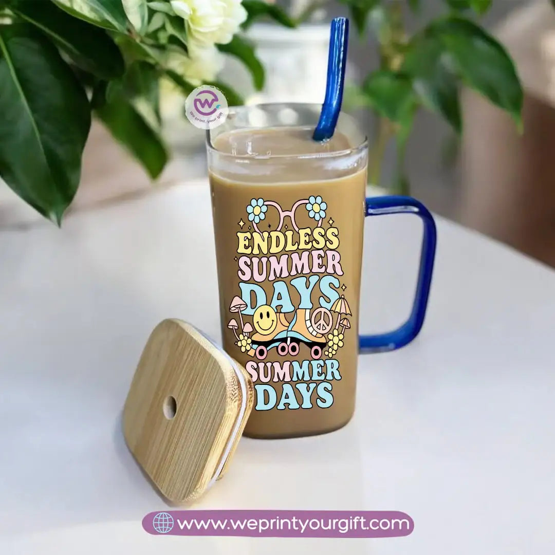 iced coffee cup -Glass cup with straw- Summer - WE PRINT