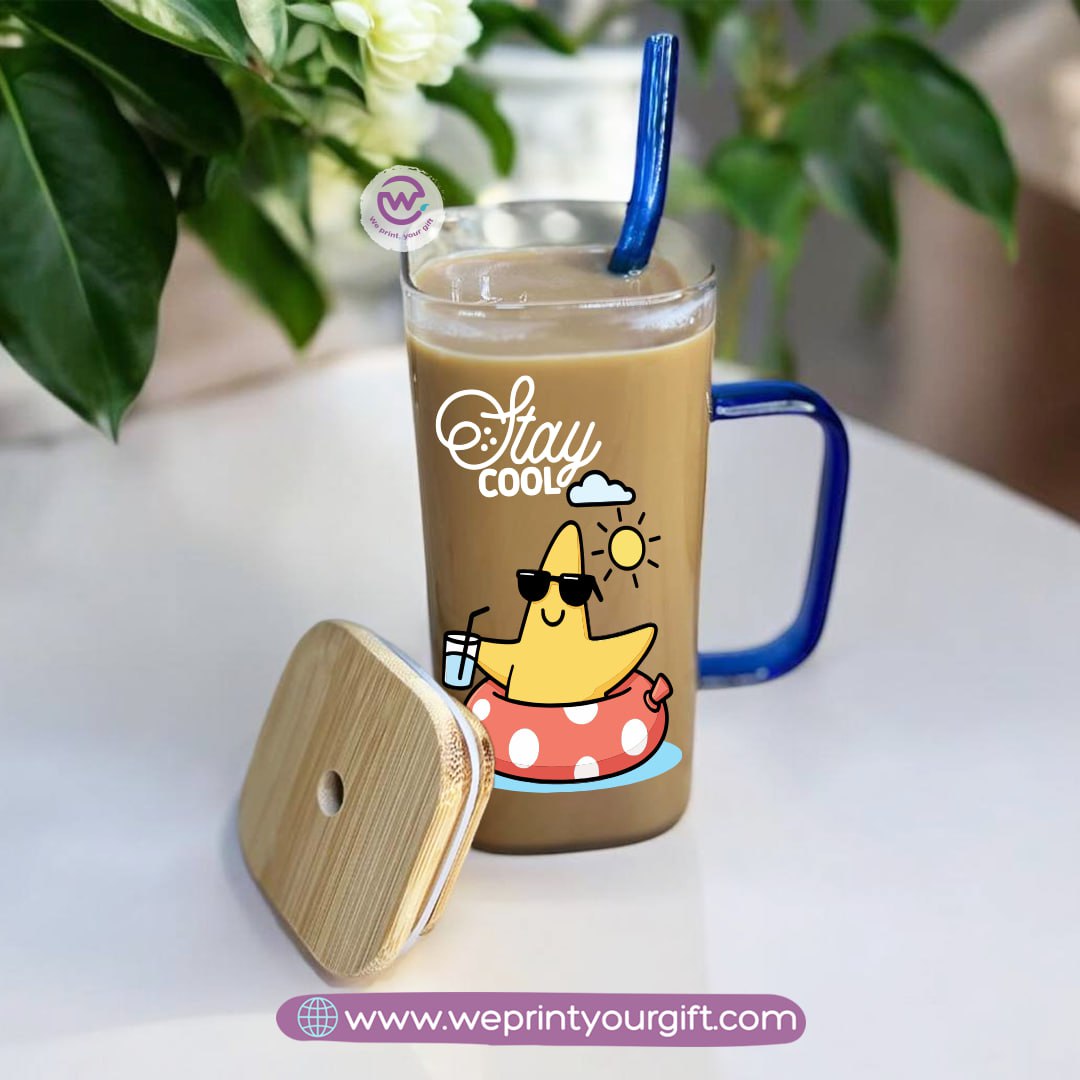 iced coffee cup -Glass cup with straw- Summer