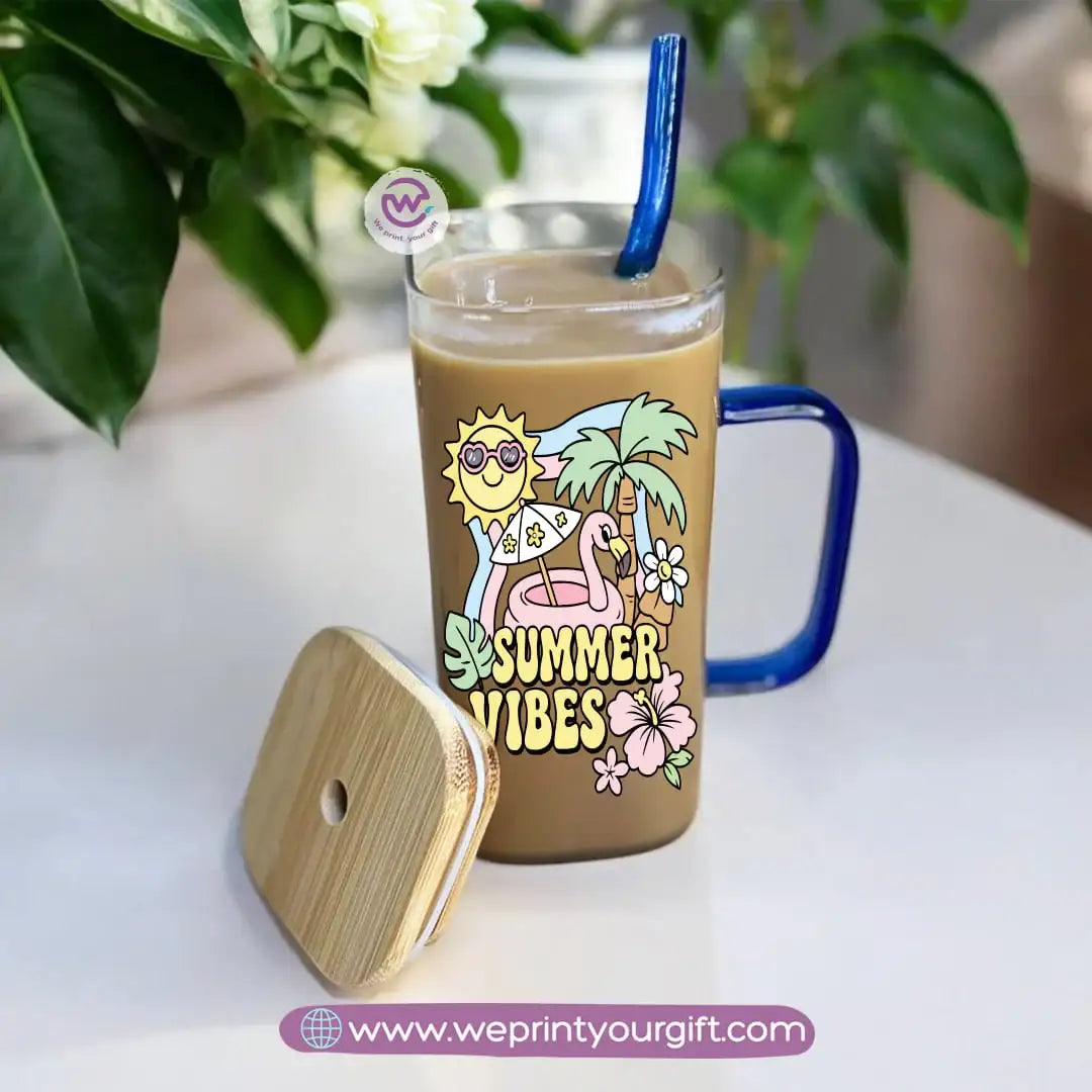 iced coffee cup -Glass cup with straw- Summer - WE PRINT