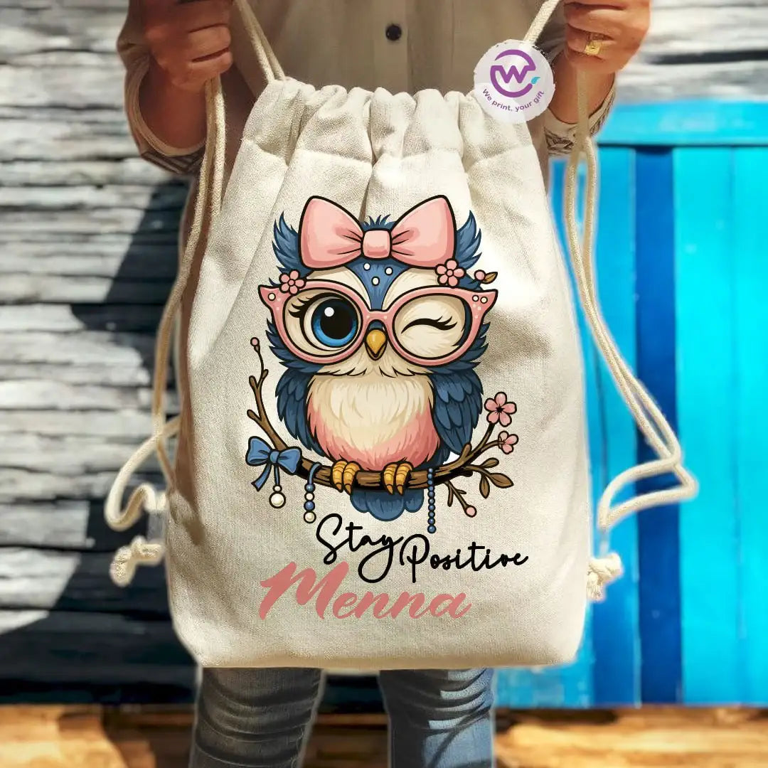 Drawstring Bag- Owl -Names - WE PRINT