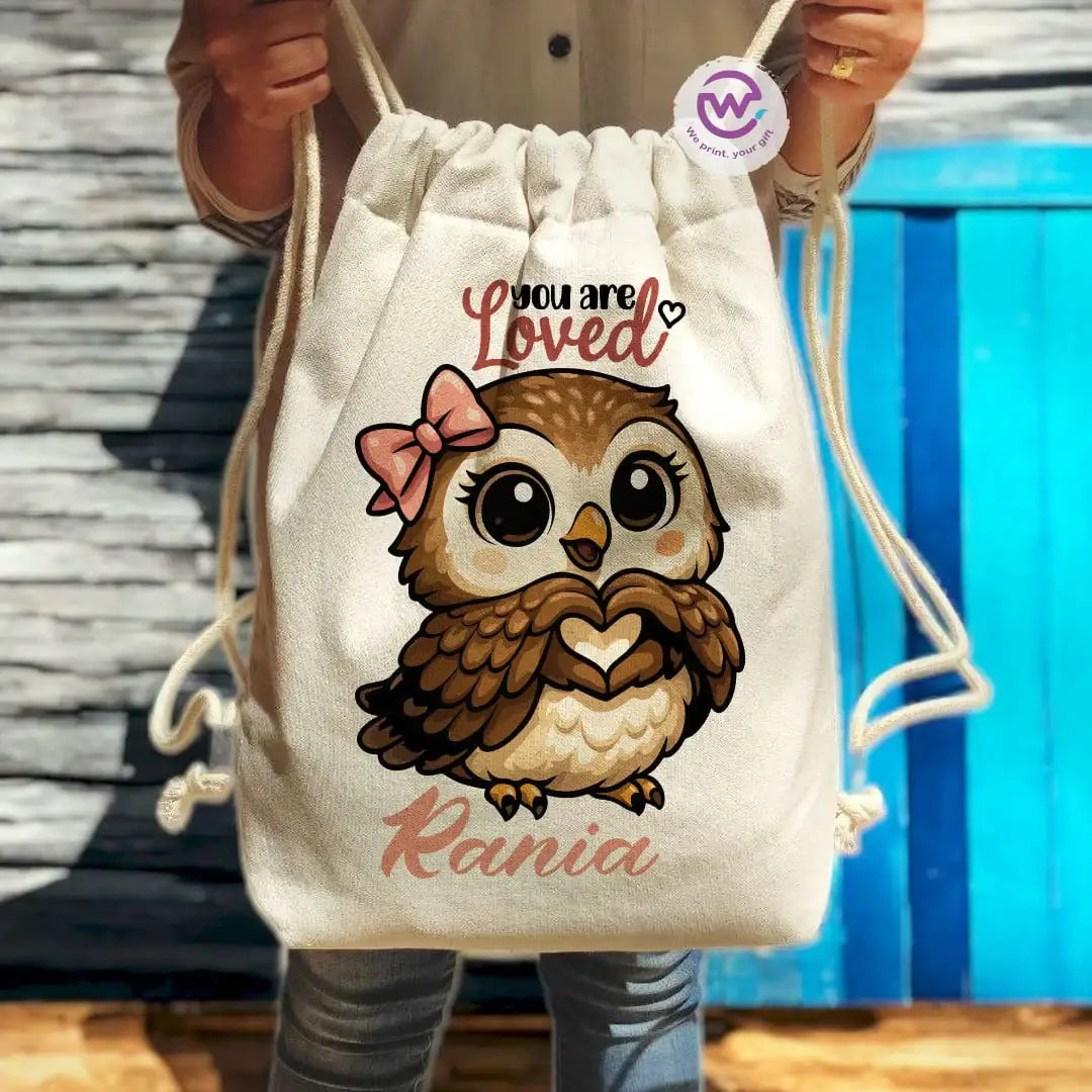 Drawstring Bag- Owl -Names - WE PRINT