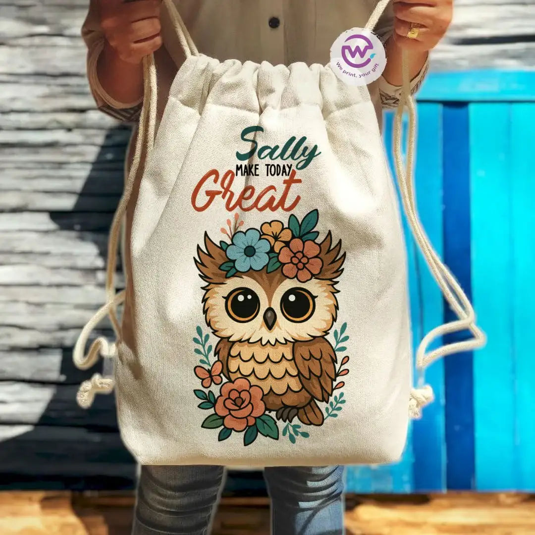 Drawstring Bag- Owl -Names - WE PRINT