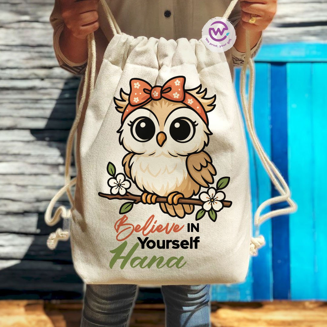 Drawstring Bag- Owl -Names - WE PRINT