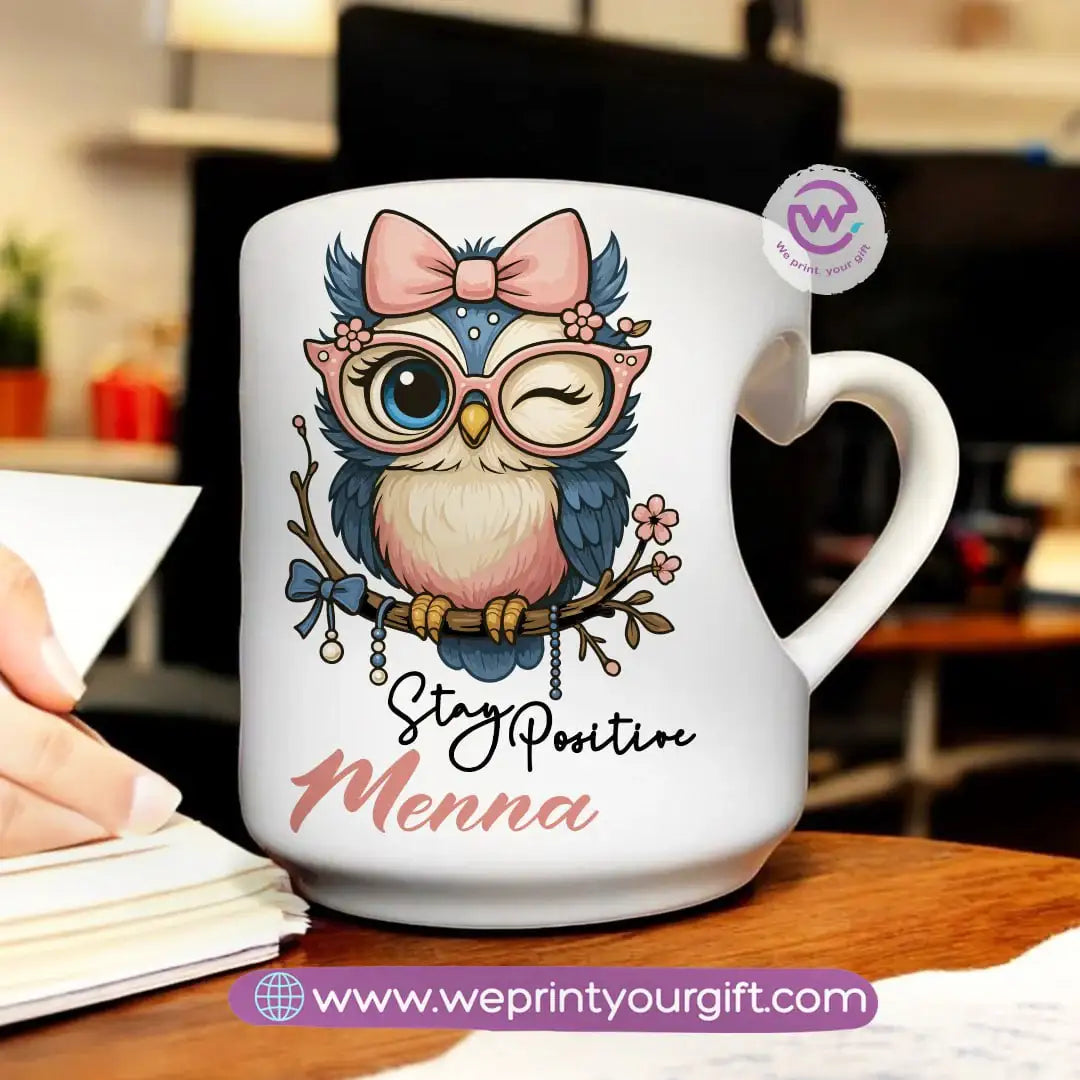 Personalized mug- Heart handle mug- Owl - WE PRINT