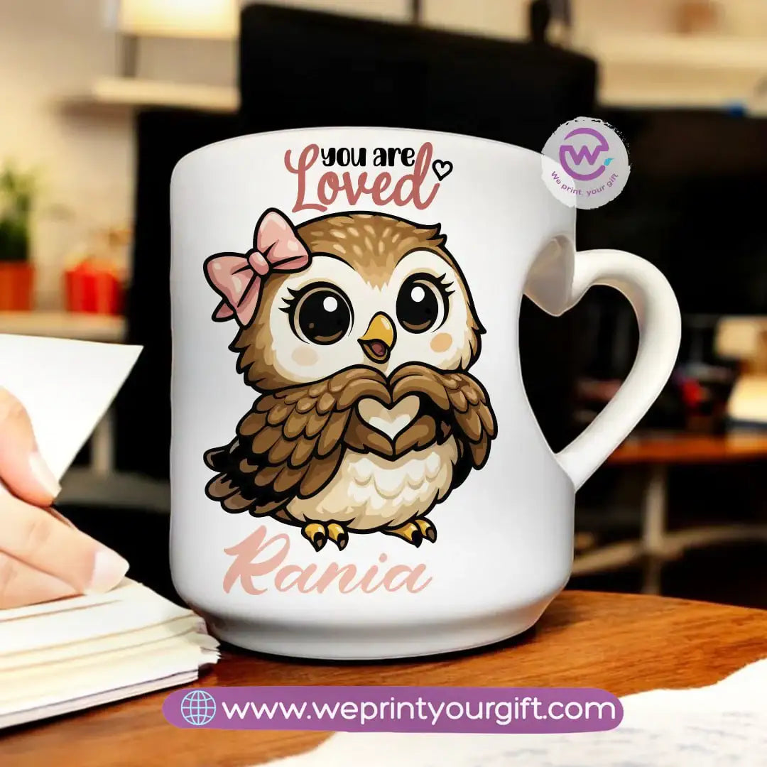 Personalized mug- Heart handle mug- Owl - WE PRINT