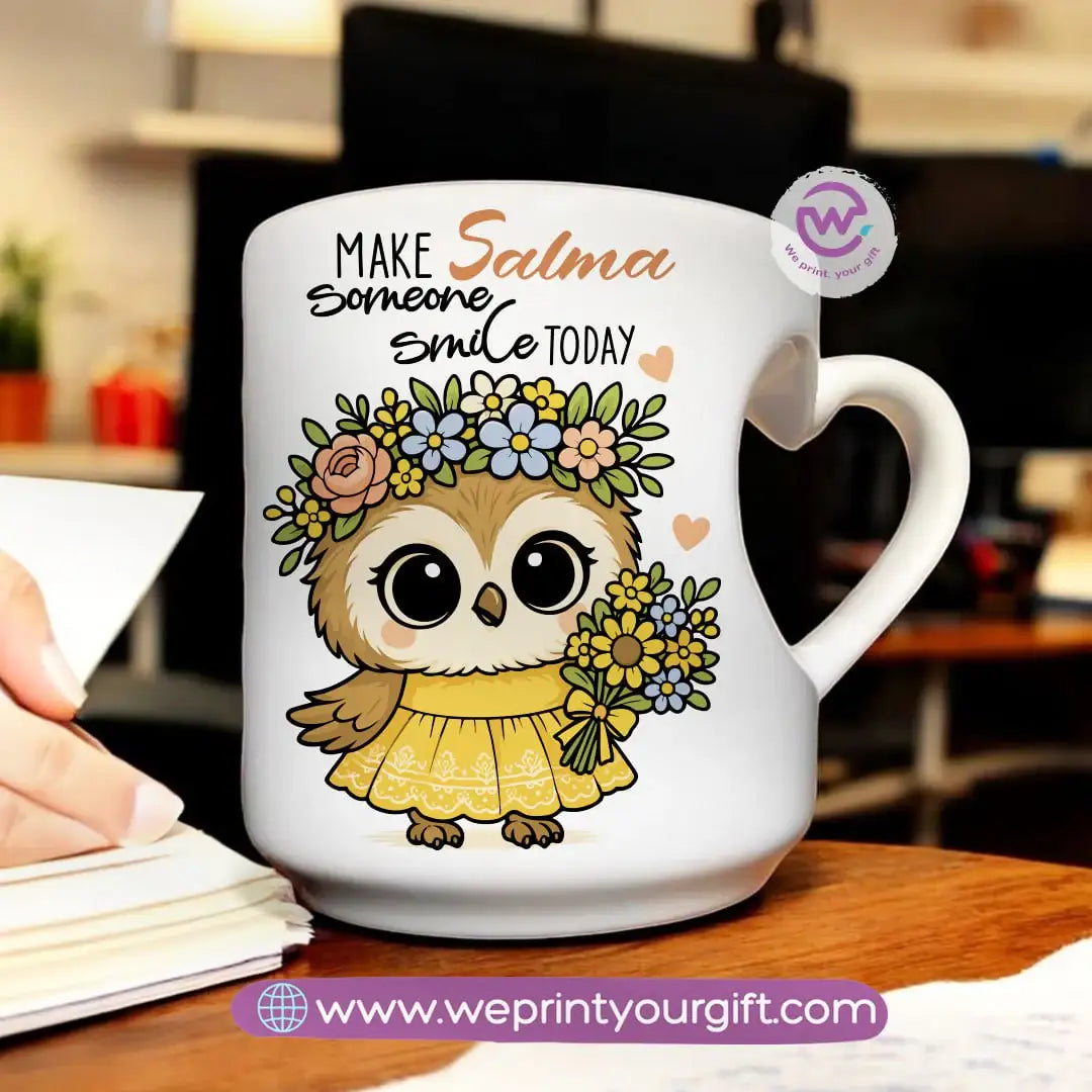 Personalized mug- Heart handle mug- Owl - WE PRINT