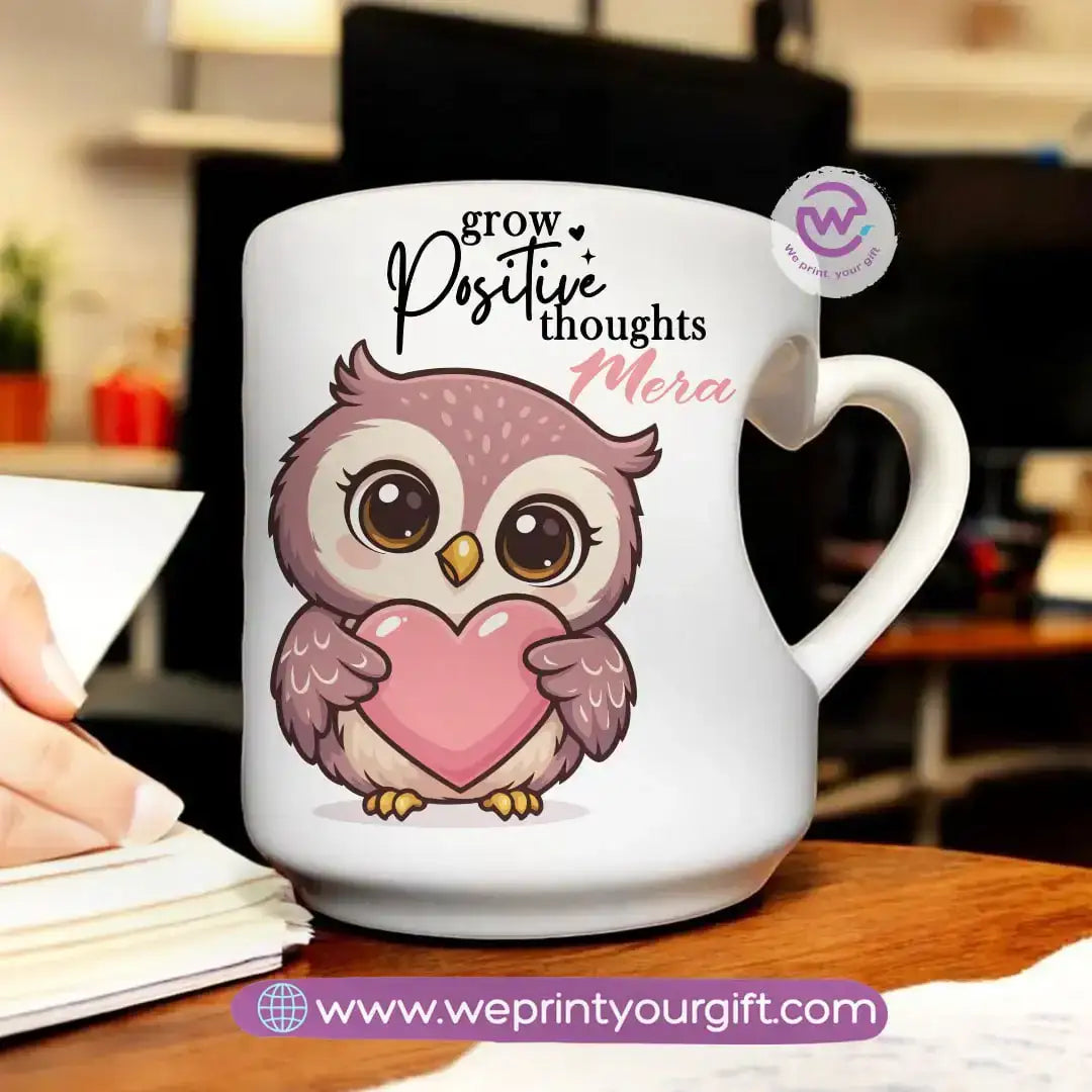 Personalized mug- Heart handle mug- Owl - WE PRINT