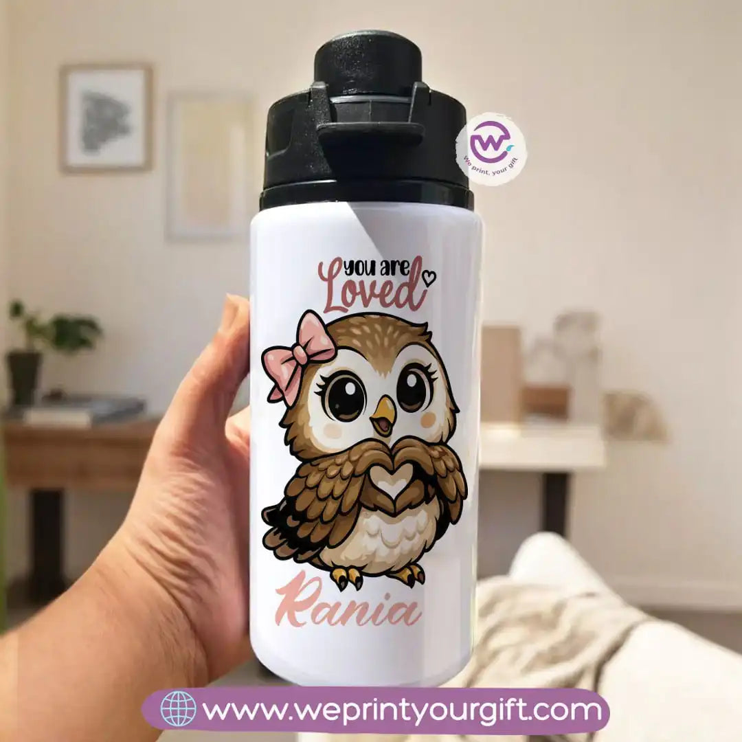 Aluminum Bottle with Holder- Owl