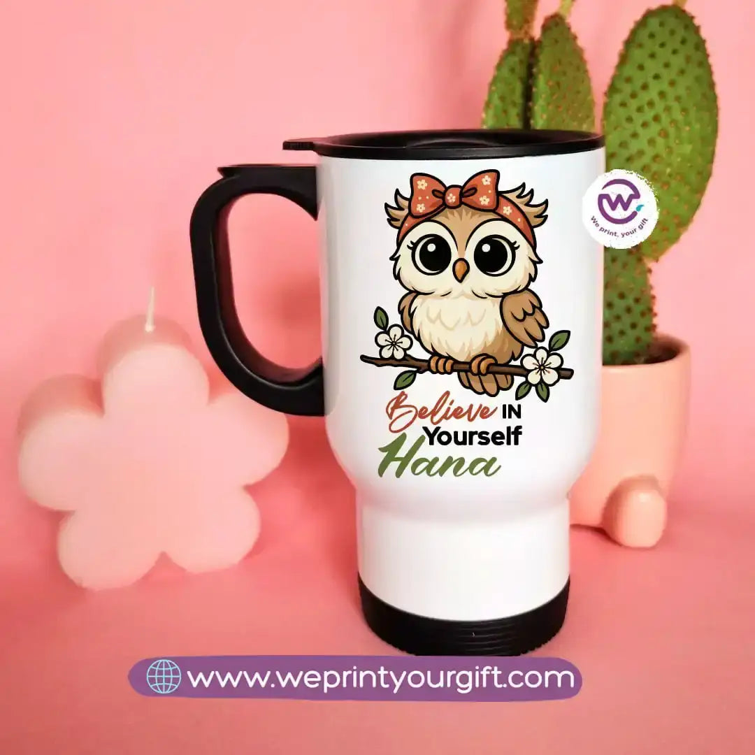 Travel mug with handle- Owl - WE PRINT