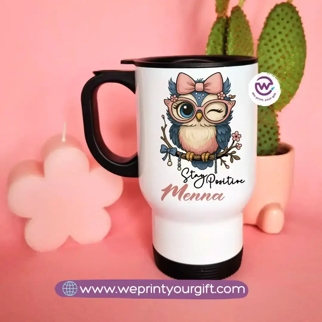 Travel mug with handle- Owl - WE PRINT