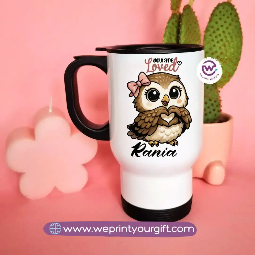 Travel mug with handle- Owl - WE PRINT